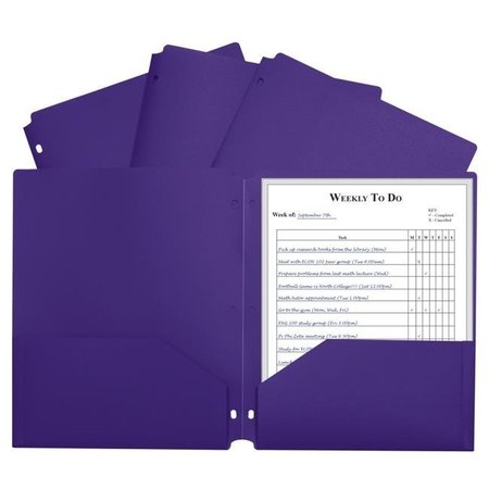 OFFICETOP Two-Pocket Heavyweight Poly Portfolio Folder with Three-Hole Punch; Purple - Pack of 25 OF525791